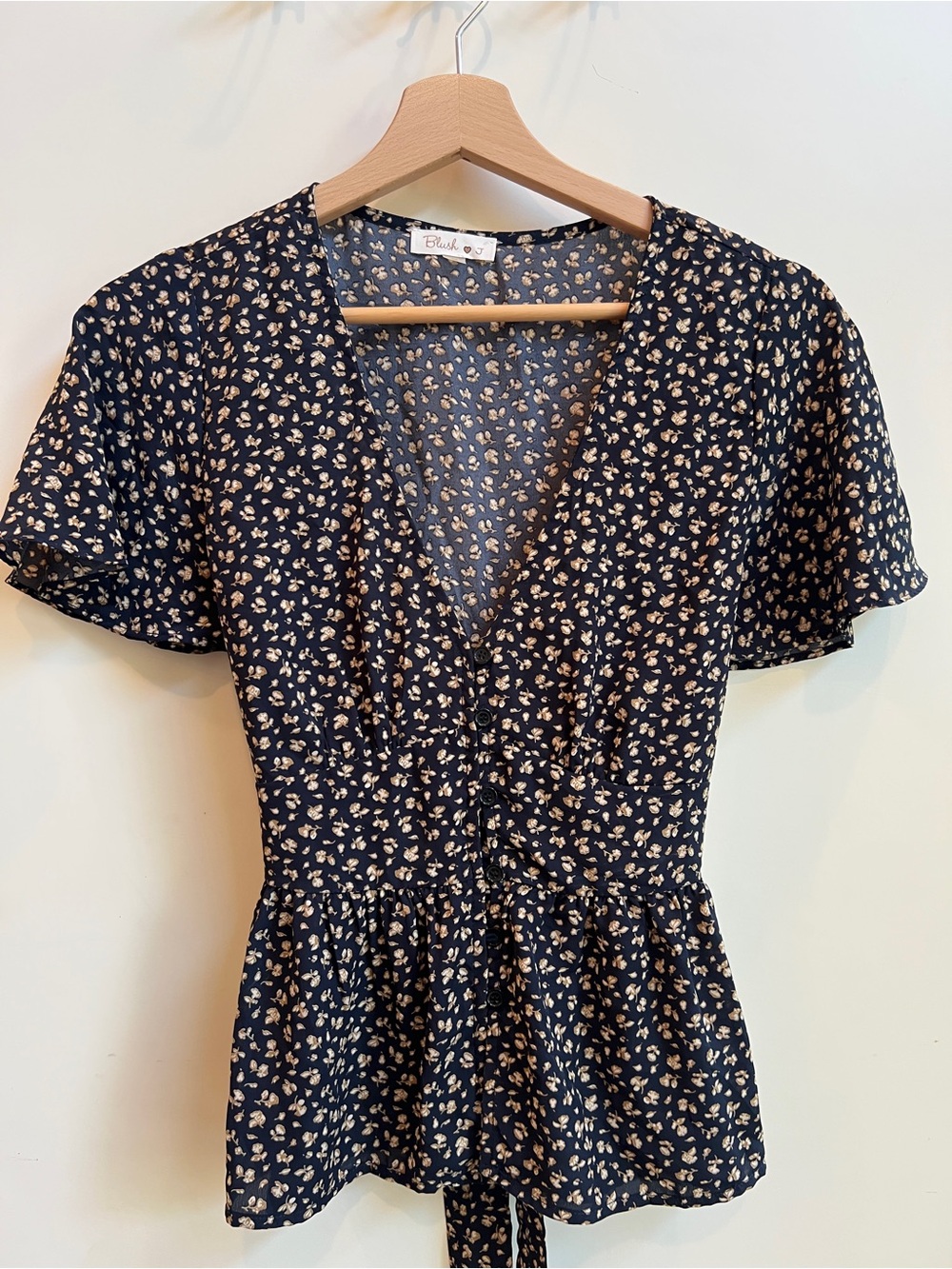 Blush Navy Floral Print Top with Cream Accents